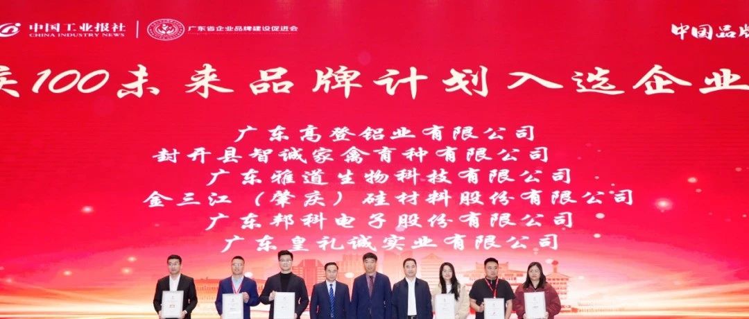 立民族志氣?創(chuàng)世界名牌?|?高登鋁業(yè)入選肇慶?100?未來品牌計劃榜單，位列第?20?位