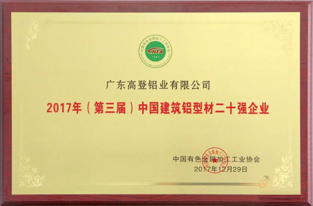2017年中國建筑鋁型材二十強企業(yè)